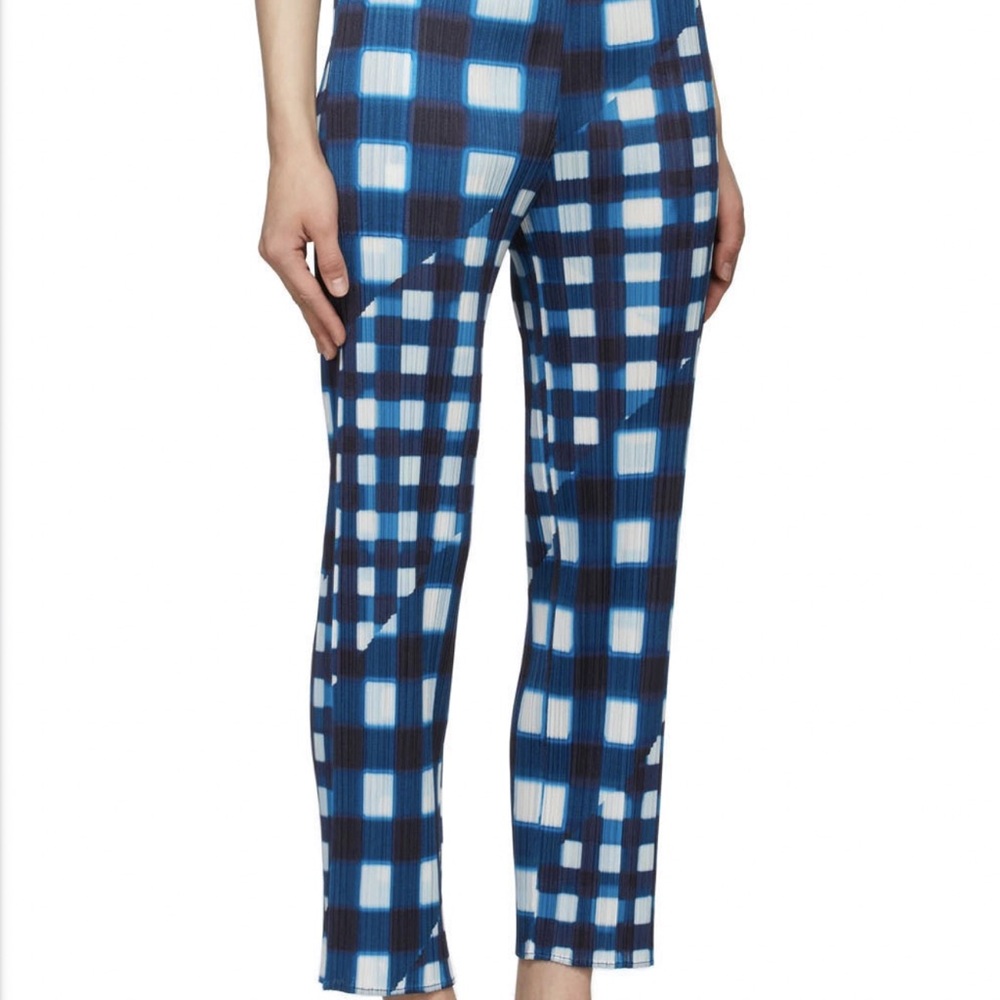 Pleats Please Issey Miyake | Navy Check Trek Trousers | Blue Pattern Size 4